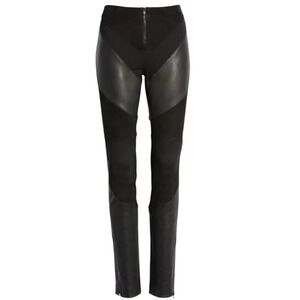Rag & Bone Black Leather Suede Paneled Zip Leggings Pants Size 2